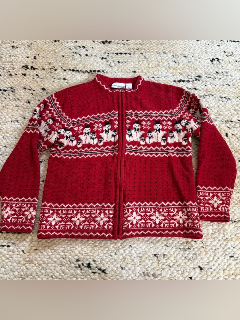 Croft & Barrow Snowflake Snowman Sweater zip up Christmas size medium